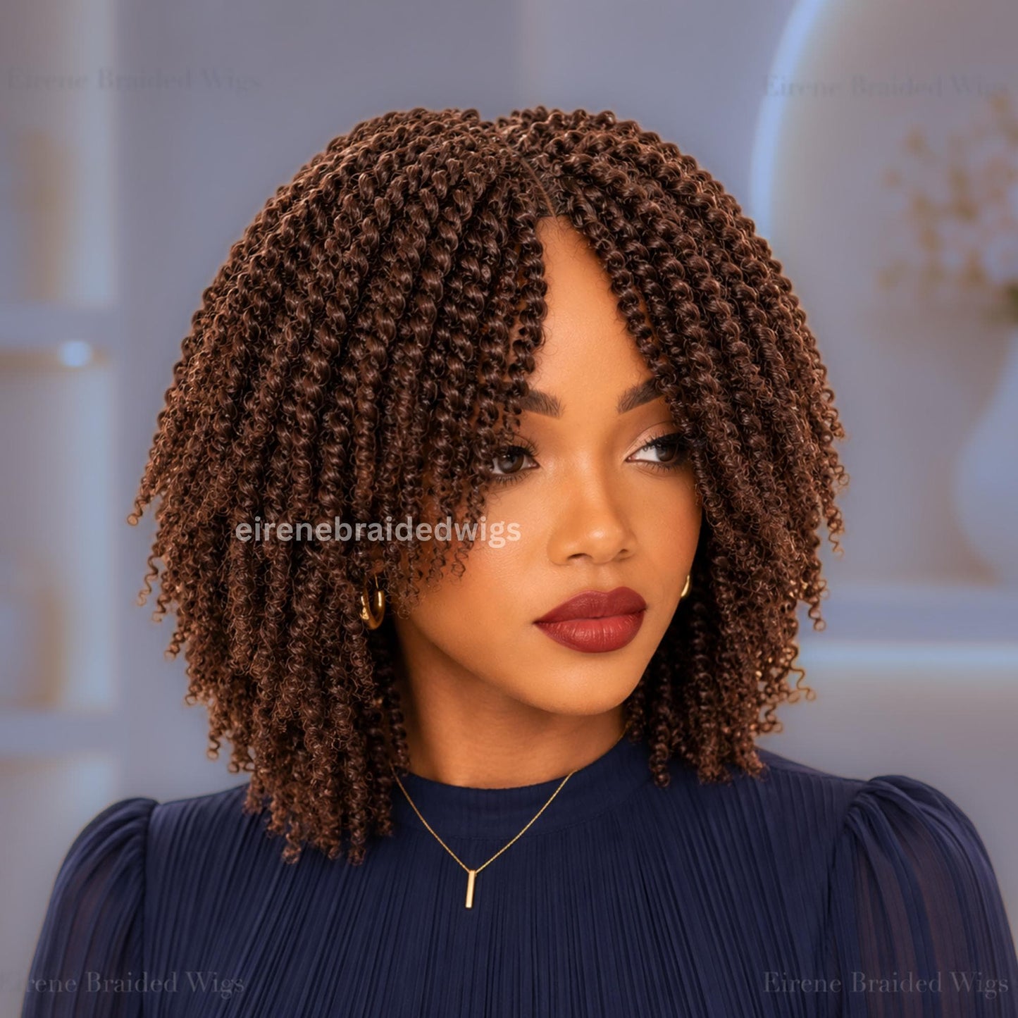 Brown Spring Twist Braided Wigs for Black Women – Light-weight Lace Closure Bob Wig – product image 4