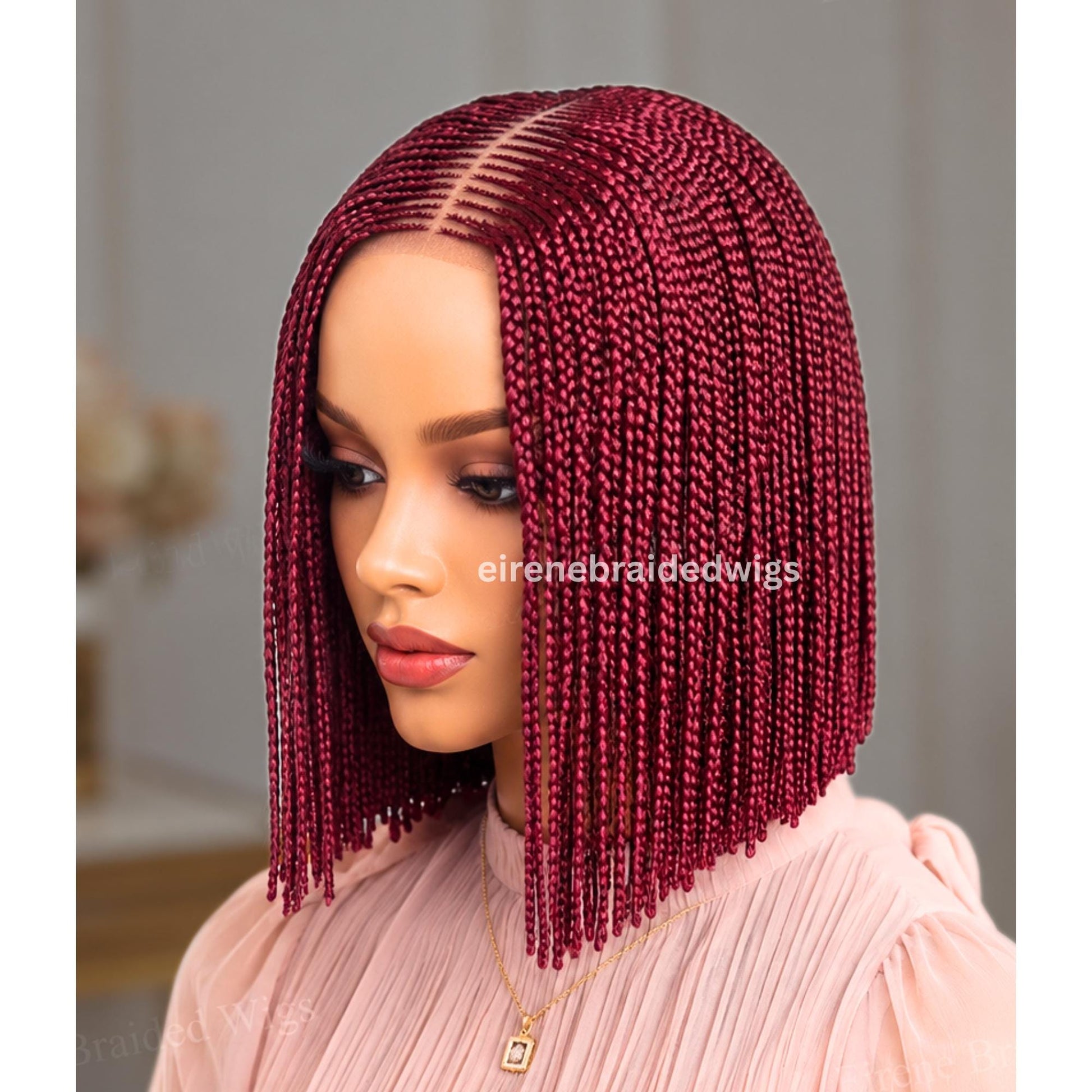 Braided Wigs for Black Women Short Bob Braided Wig – Human Hair Lace Closure – Red Burgundy Aurburn Brunette Blunt Cut Single Box – product image 1