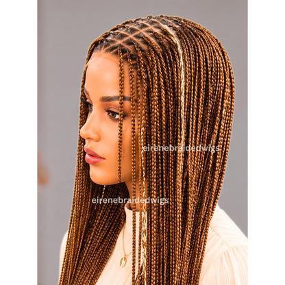 Braided Wigs for Black Women – Bone Straight Black/Brown Ombre Knotless C-curve Single Box Braids Wig with Baby Hair – Lace frontal – product image 6