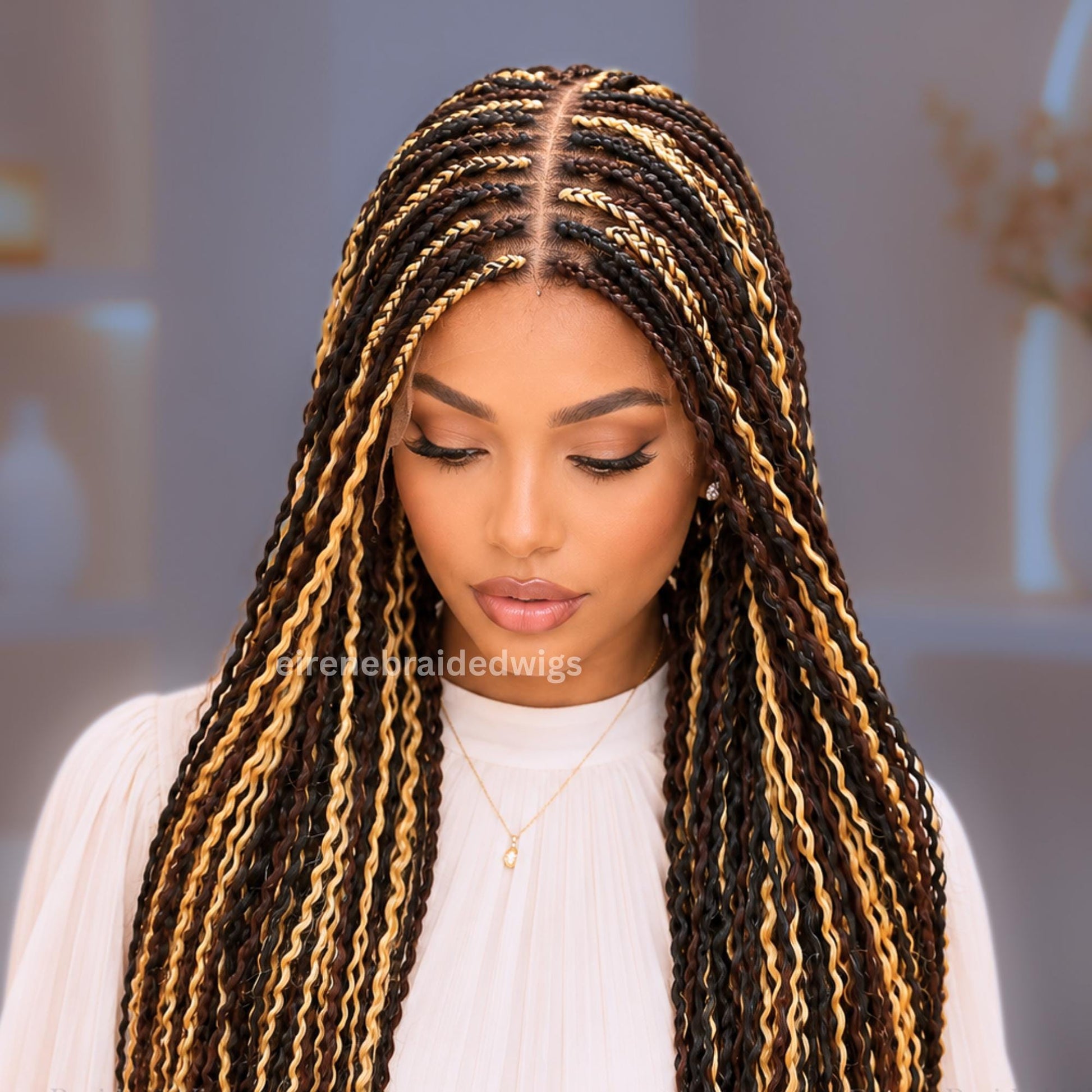 Braided Wigs for Black Women – Senegalese Twist Braided Wig – 30-Inch Lace Closure Green Brown Blonde Lightweight Wig – product image 2