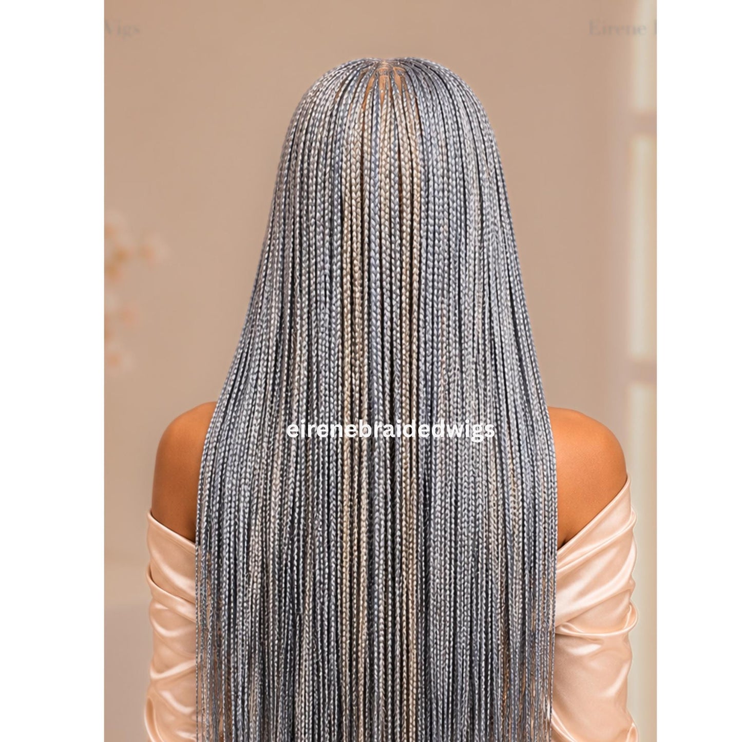 Braided Wigs for Black Women Knotless Box Braided Wig – Long Silver Grey Boho Full Lace Wig – product image 3
