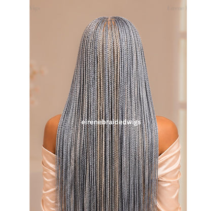 Braided Wigs for Black Women Knotless Box Braided Wig – Long Silver Grey Boho Full Lace Wig – product image 3
