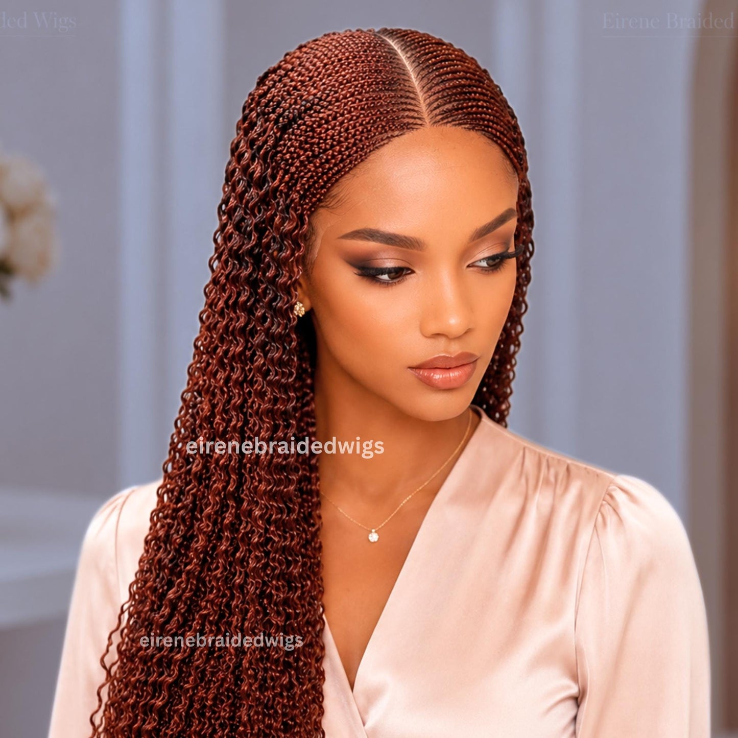 Braided Wigs for Black Women Fulani Braided Wig – Red Copper Ghana Weave Crochet – Lace Frontal Human Hair – product image 2