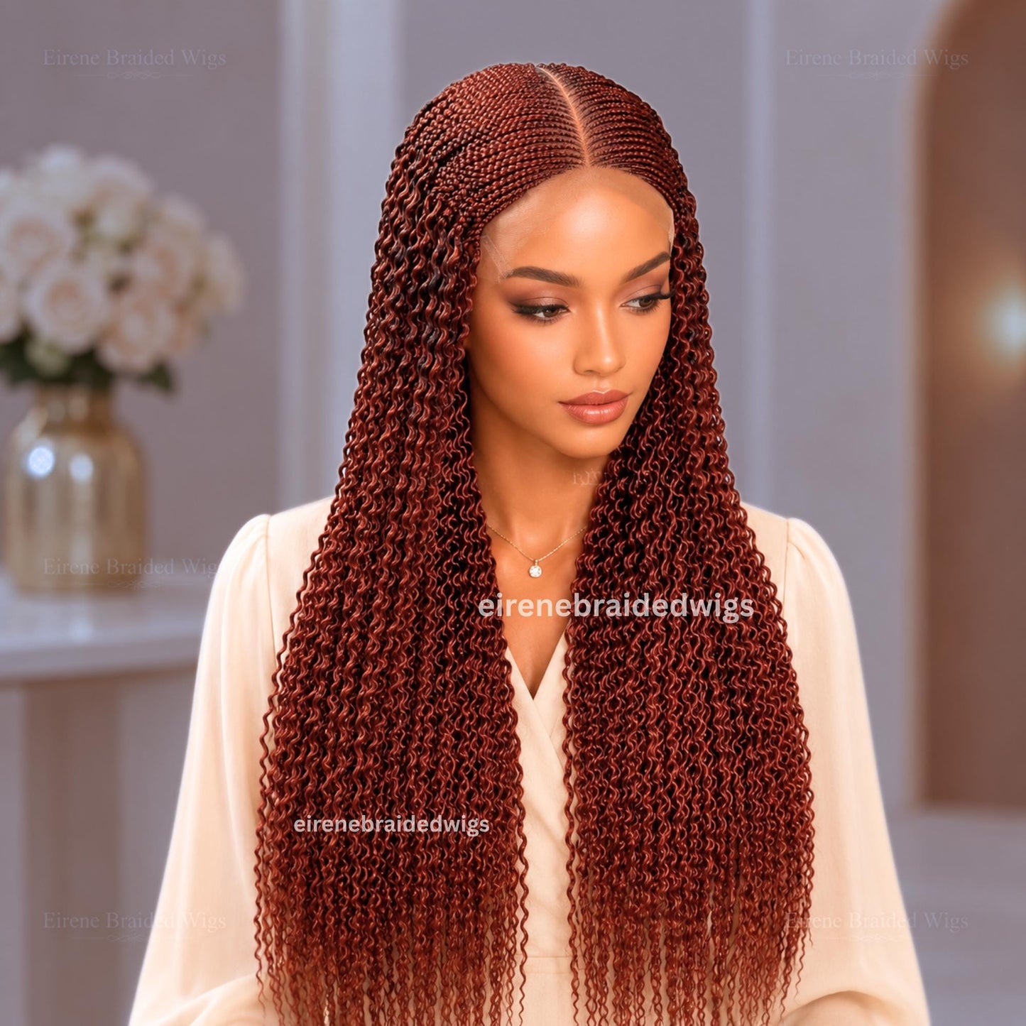 Braided Wigs for Black Women Fulani Braided Wig – Red Copper Ghana Weave Crochet – Lace Frontal Human Hair – product image 3