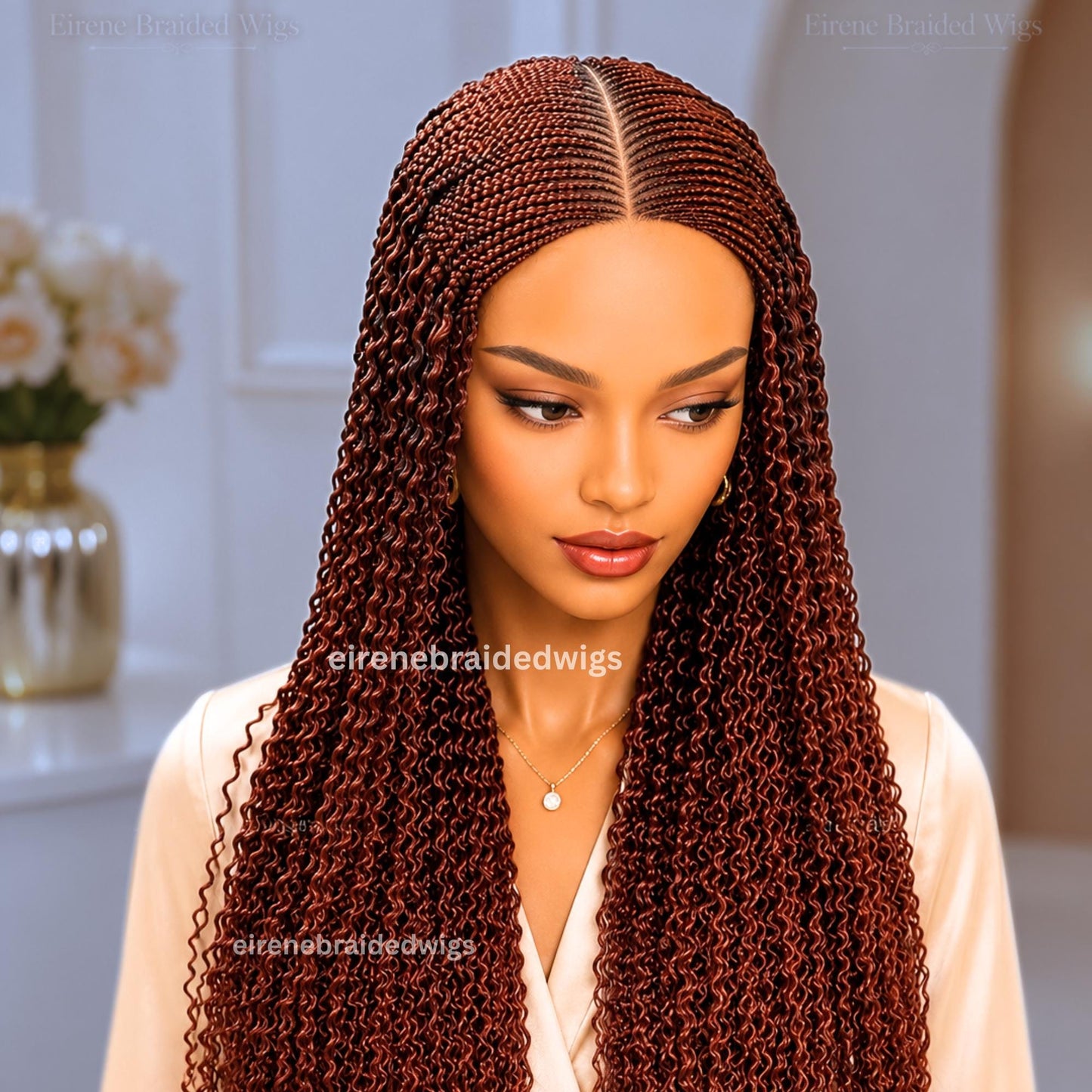 Braided Wigs for Black Women Fulani Braided Wig – Red Copper Ghana Weave Crochet – Lace Frontal Human Hair – product image 4