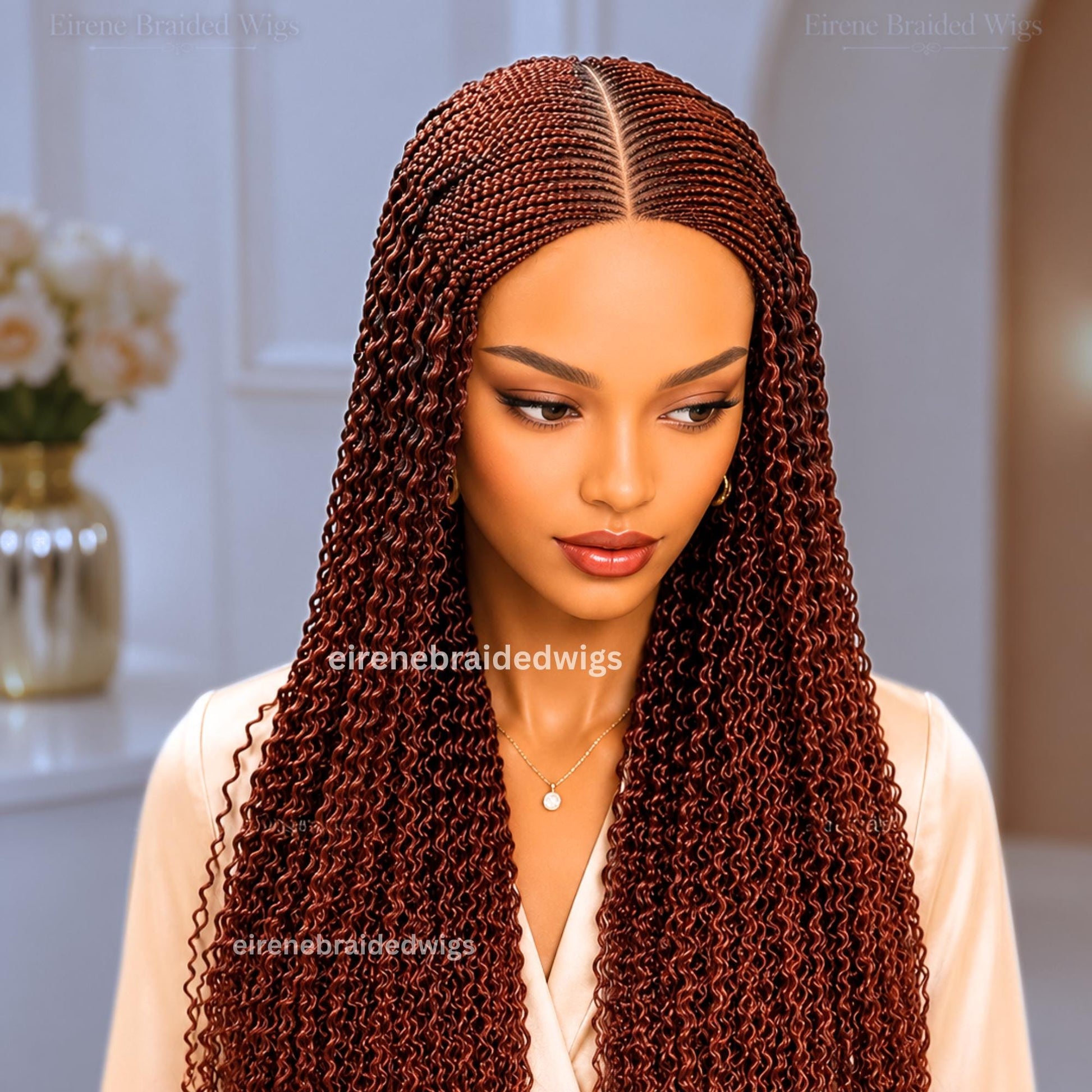 Braided Wigs for Black Women Fulani Braided Wig – Red Copper Ghana Weave Crochet – Lace Frontal Human Hair – product image 4