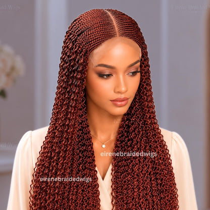 Braided Wigs for Black Women Fulani Braided Wig – Red Copper Ghana Weave Crochet – Lace Frontal Human Hair – product image 1