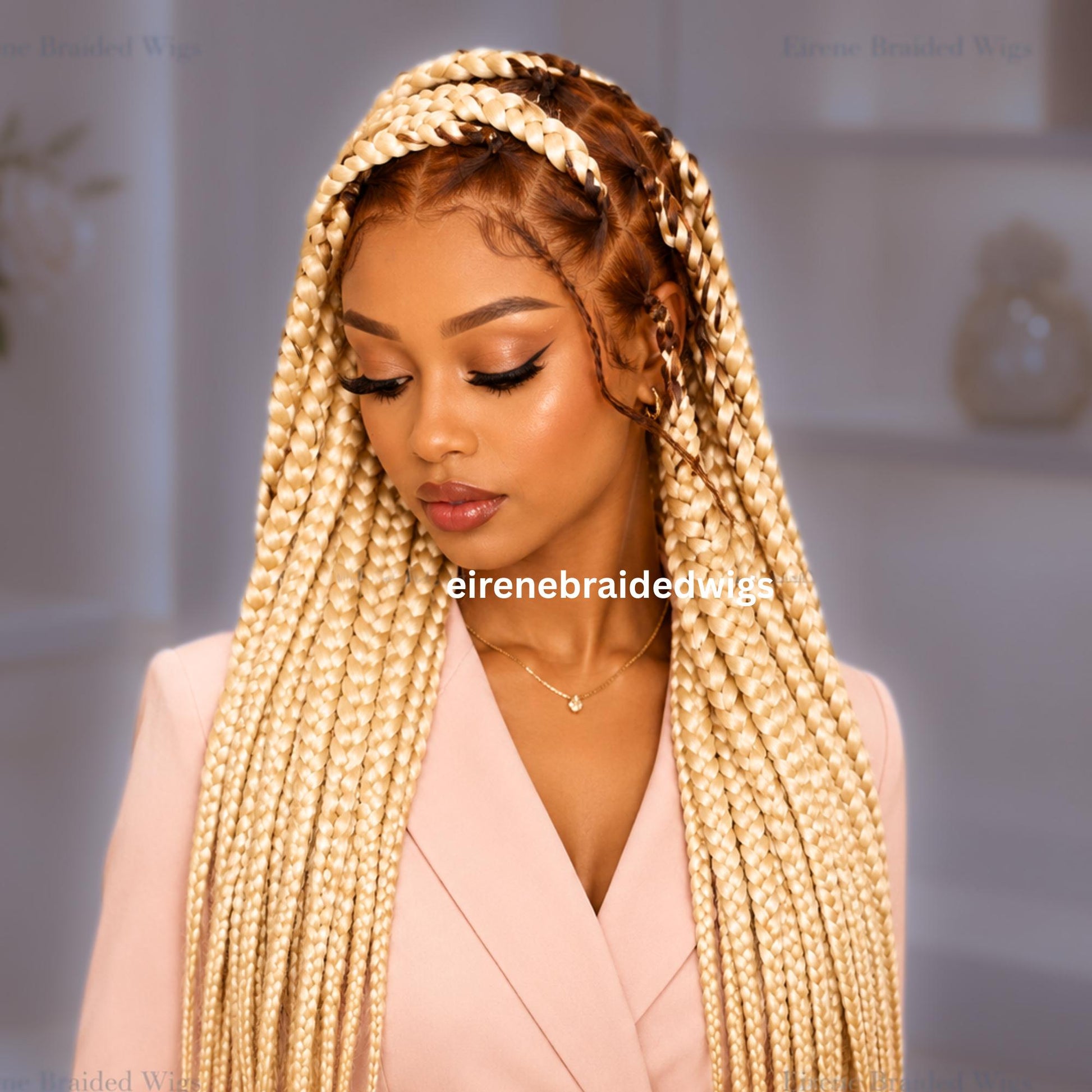Braided Wigs for Black Women – Brown Blonde White Chunky Knotless Single Box Braids Wig – Full Lace Baby Hair 26in Jumbo Afro – product image 3