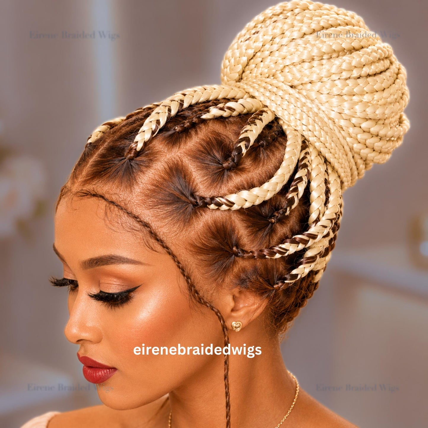 Braided Wigs for Black Women – Brown Blonde White Chunky Knotless Single Box Braids Wig – Full Lace Baby Hair 26in Jumbo Afro – product image 1