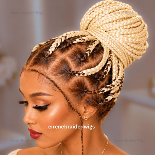 Braided Wigs for Black Women – Brown Blonde White Chunky Knotless Single Box Braids Wig – Full Lace Baby Hair 26in Jumbo Afro – product image 1