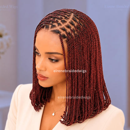 Braided Wigs for Black Women – C-Curve Short Bob Box Braids Wig – Side Parting Black Lace Frontal Wig – product image 2