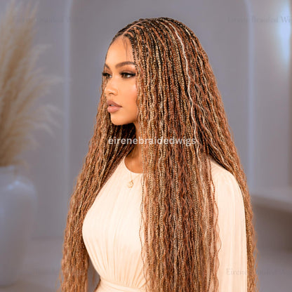 Braided Wigs for Black Women – Curly Knotless Boho Braid Wig – Blonde Platinum Gold Silver Wavy Human Hair Blend – product image 4