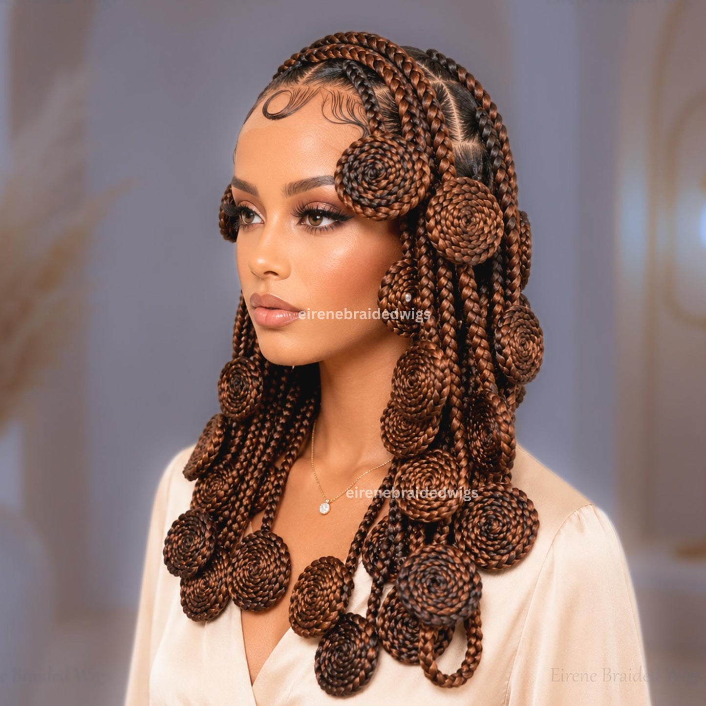 Full Lace Knotless Box Braids Wig – Medium Spiral Single Braided Wig – Handmade Wig – African Bantu Knots Afro Wig – product image 3