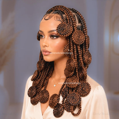 Full Lace Knotless Box Braids Wig – Medium Spiral Single Braided Wig – Handmade Wig – African Bantu Knots Afro Wig – product image 3