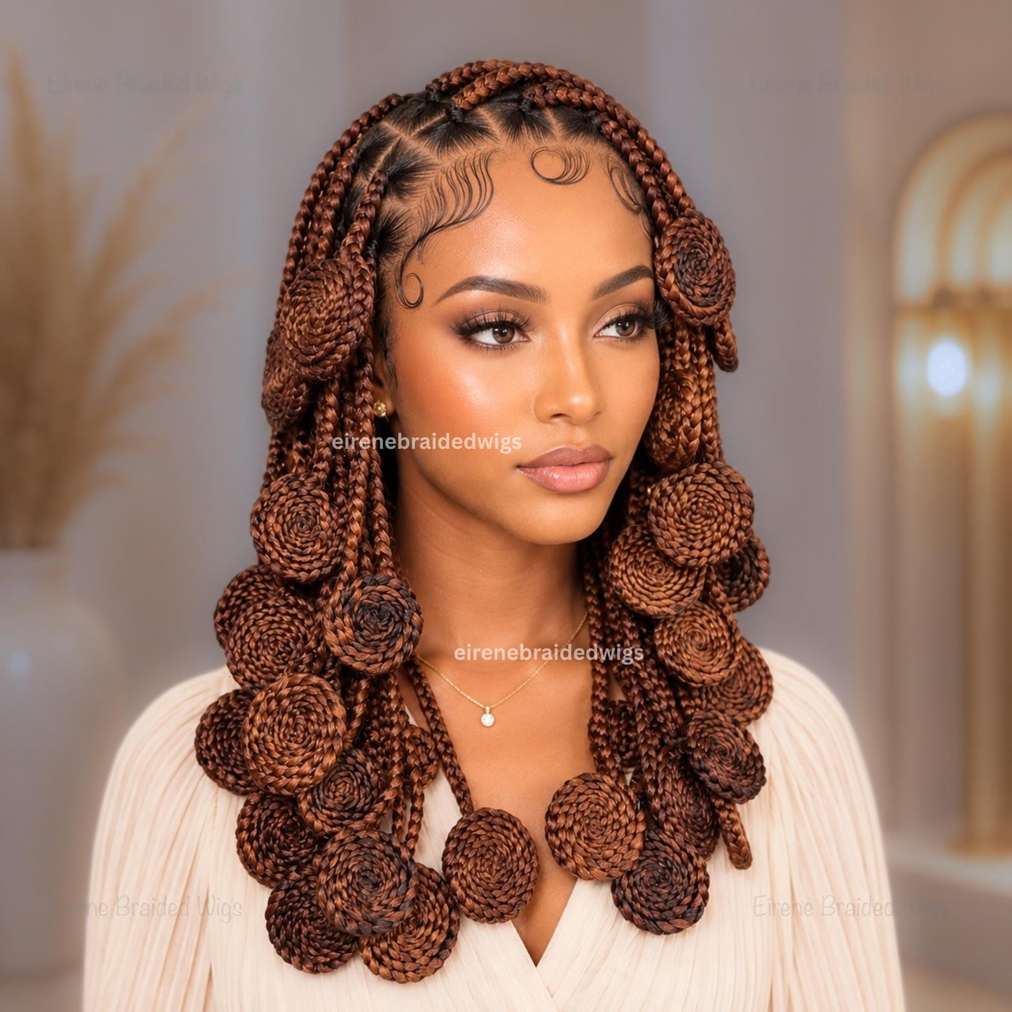 Full Lace Knotless Box Braids Wig – Medium Spiral Single Braided Wig – Handmade Wig – African Bantu Knots Afro Wig – product image 1