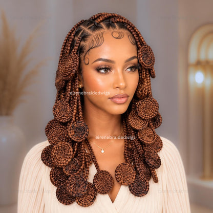 Full Lace Knotless Box Braids Wig – Medium Spiral Single Braided Wig – Handmade Wig – African Bantu Knots Afro Wig – product image 1