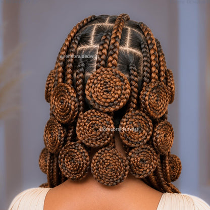 Full Lace Knotless Box Braids Wig – Medium Spiral Single Braided Wig – Handmade Wig – African Bantu Knots Afro Wig – product image 5