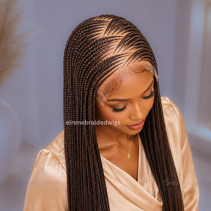 Braided Wigs for Black Women – 30" Brown Black Zigzag Cornrow Braids Wig – Long Middle Part Lace Frontal African Wig – product image 2