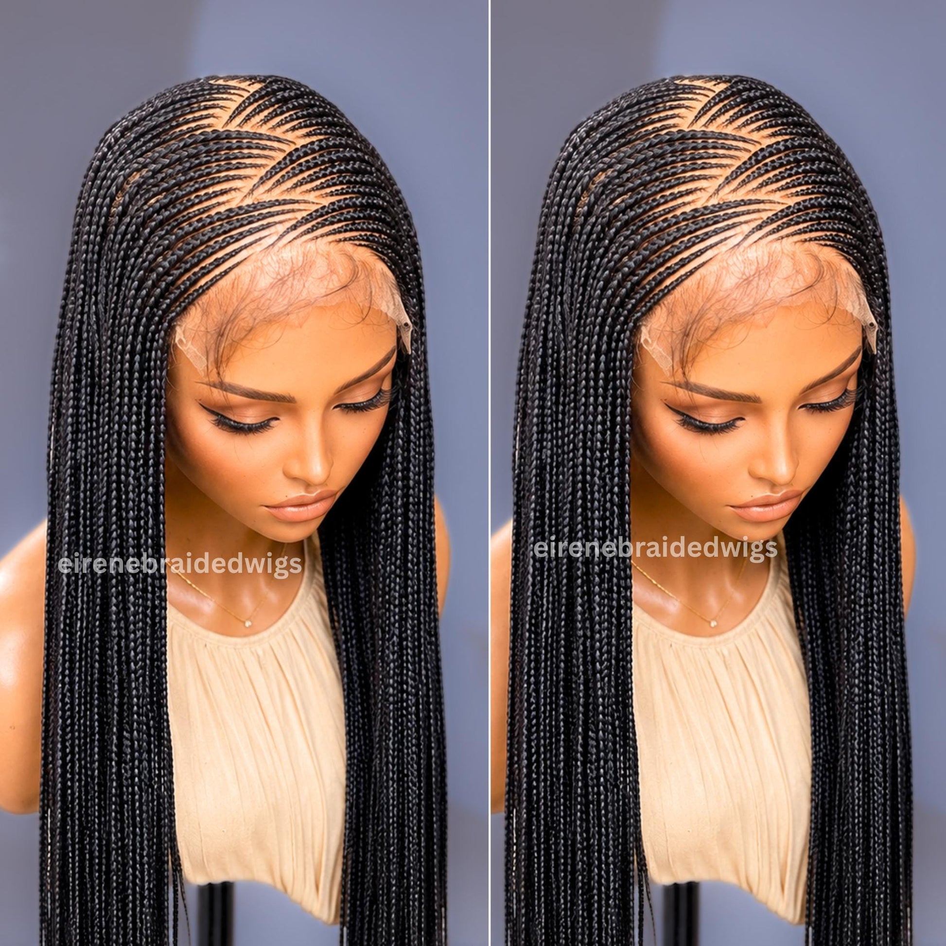 Braided Wigs for Black Women – 30" Brown Black Zigzag Cornrow Braids Wig – Long Middle Part Lace Frontal African Wig – product image 3