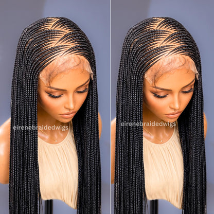 Braided Wigs for Black Women – 30" Brown Black Zigzag Cornrow Braids Wig – Long Middle Part Lace Frontal African Wig – product image 3