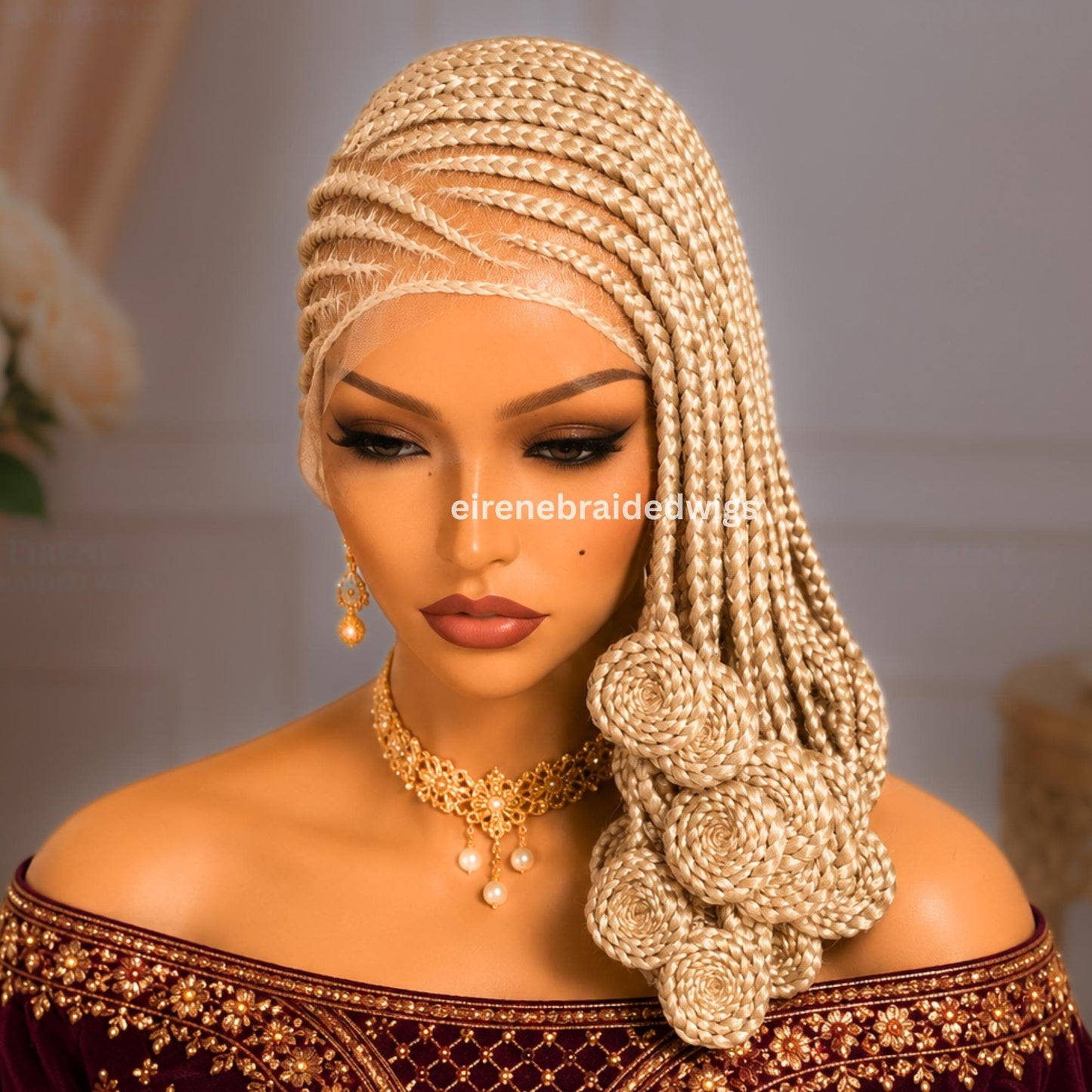 Braided Wigs for Black Women – 16" Curly Cornrow Braid Wig – White Platinum Blonde Braided Full Lace Wig With Baby Hair – product image 1