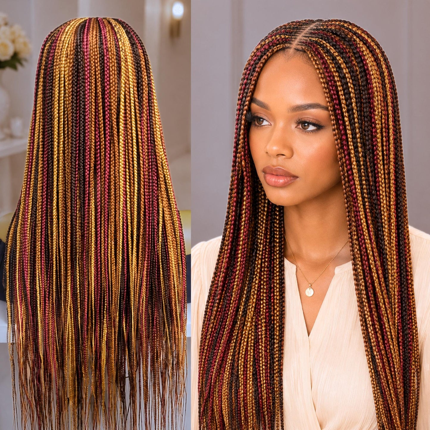 Braided Wigs for Black Women Cornrow Braided Wig – Glueless Lace Closure – Rainbow Tribal Braids – product image 2