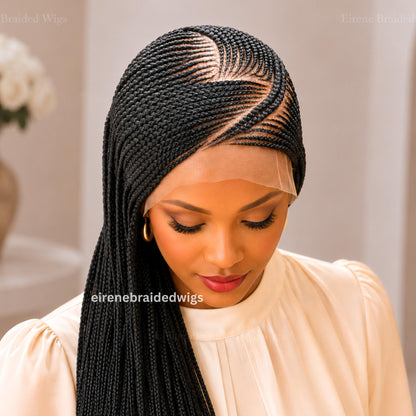 Braided Wigs for Black Women – Red Burgundy Brunette Lace Frontal C-curve Braided Wig – Fulani Tribal Cornrow –  – product image 6