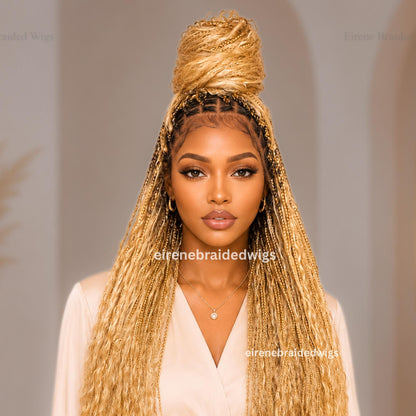 Braided Wigs for Black Women Knotless Boho Goddess Braid Wig – Silver Wavy Human Hair Blend Lace Front – product image 3