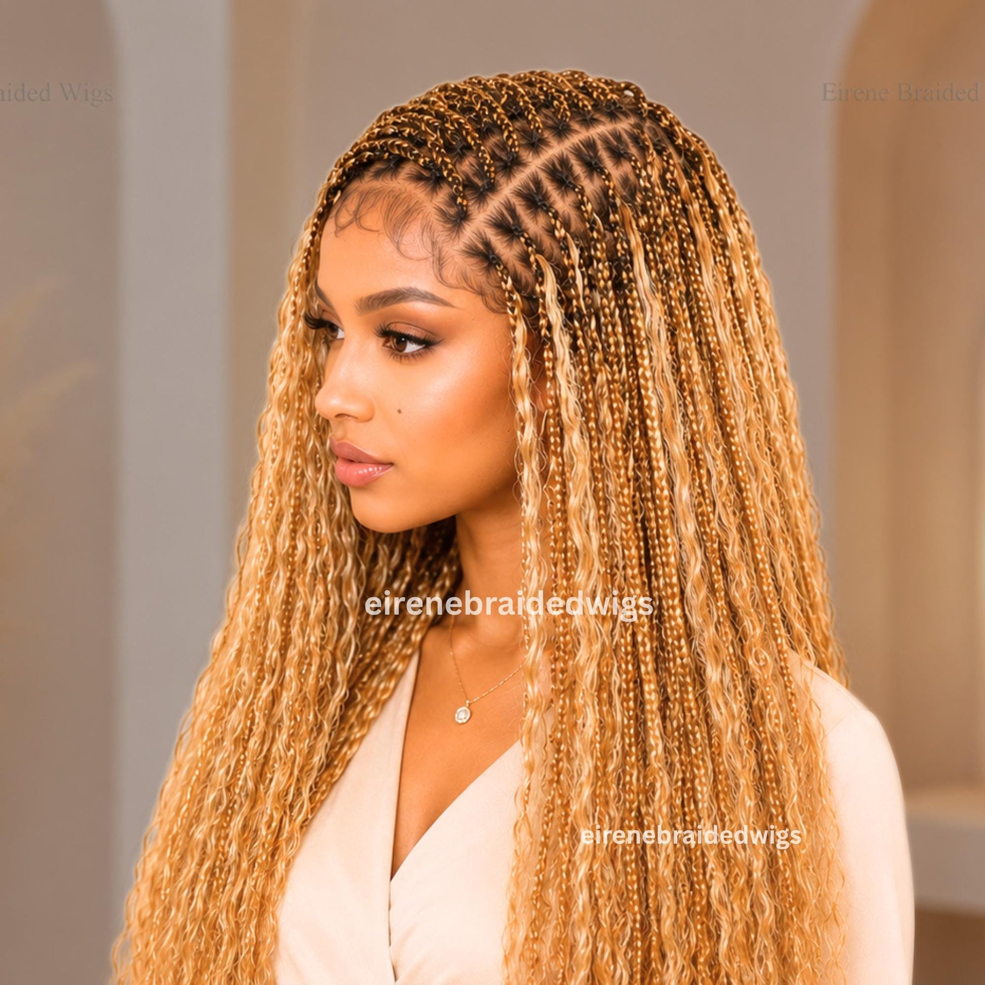 Braided Wigs for Black Women Knotless Boho Goddess Braid Wig – Silver Wavy Human Hair Blend Lace Front – product image 5