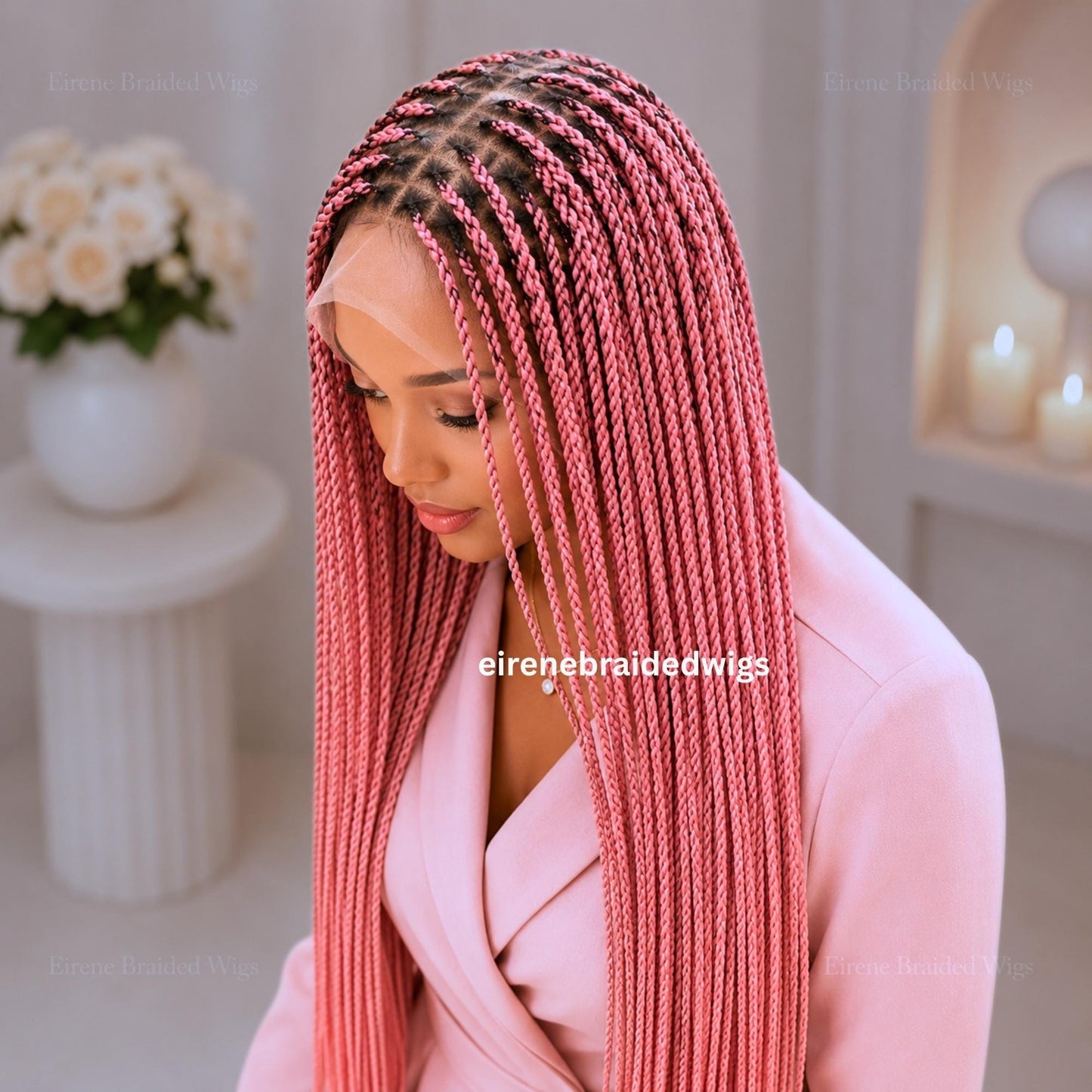 Braided Wigs for Black Women – Senegalese Twist Braided Wig – 30-Inch Full Lace Pink Lightweight Wig – product image 2
