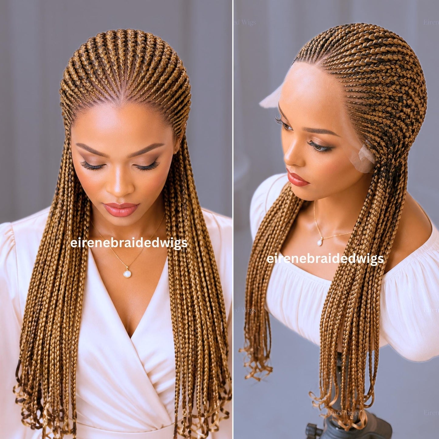 Braided Wigs for Black Women Full Lace Feed-in Cornrow Braided Wig – 30-inch Gold Blonde Brown African Tribal Braids – product image 3