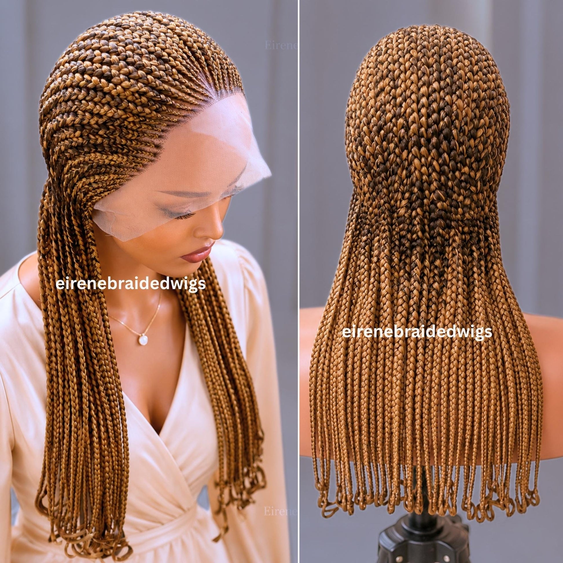 Braided Wigs for Black Women Full Lace Feed-in Cornrow Braided Wig – 30-inch Gold Blonde Brown African Tribal Braids – product image 1