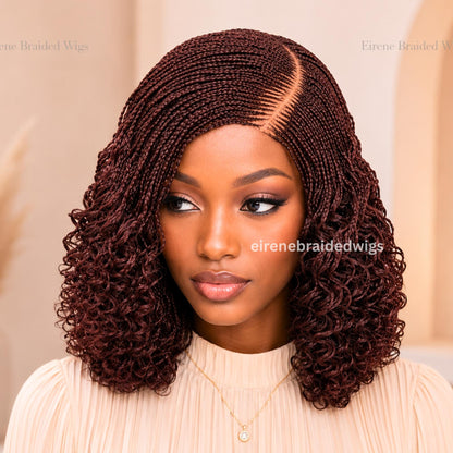 Braided Wig for Black Women – Red Burdundy Aurburn Curly Curved Lace Closure Cornrow Wig – product image 2