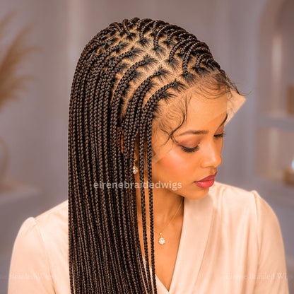 Braided Wigs for Black Women – Long Knotless Single Box Braids Wig – Full Lace Frontal – product image 1
