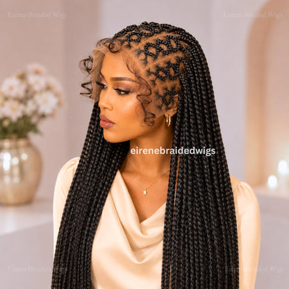 Braided Wigs for Black Women – 30" Cornrow Braid Wig – Zigzag Black Braided Lace Frontal Wig – product image 2