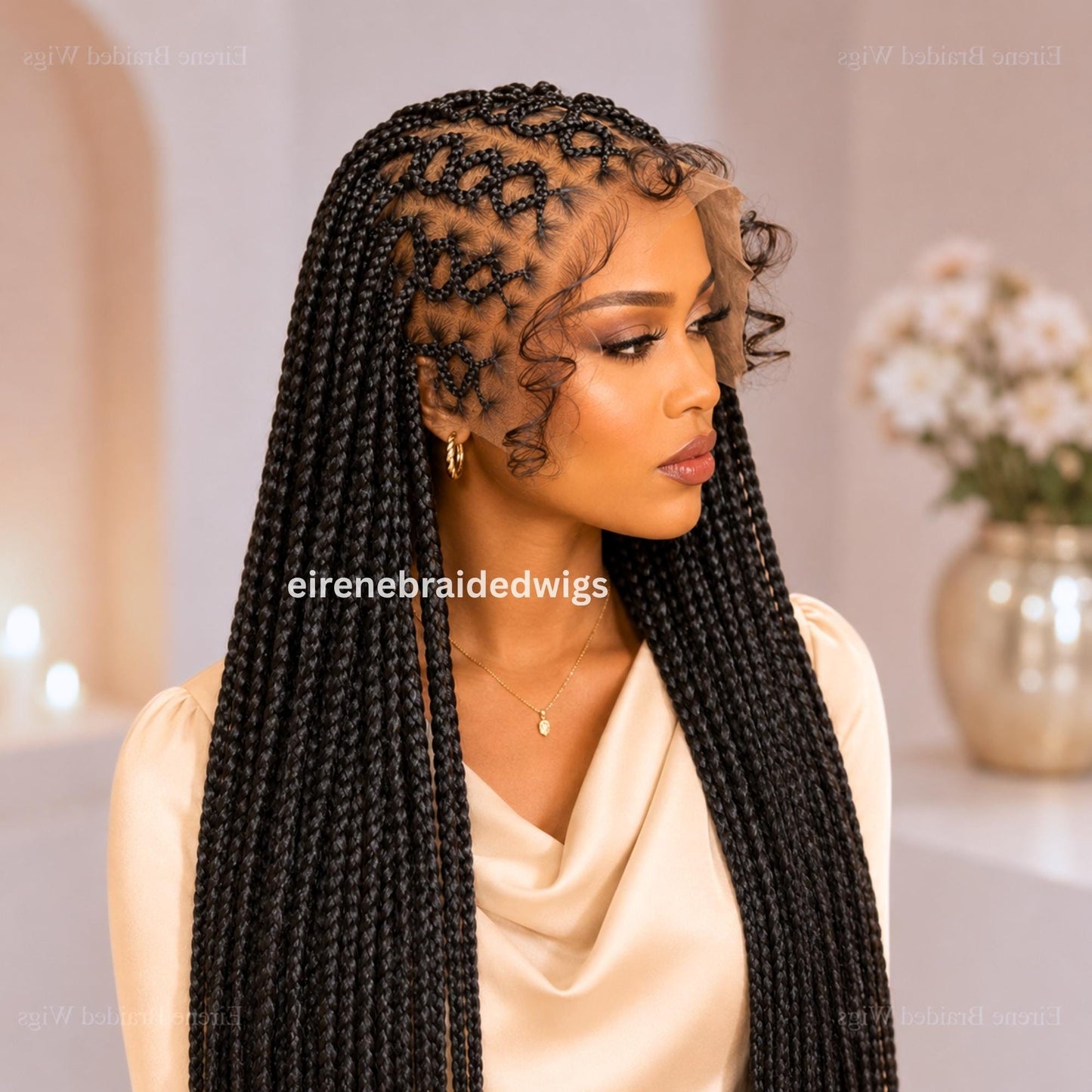 Braided Wigs for Black Women – 30" Cornrow Braid Wig – Zigzag Black Braided Lace Frontal Wig – product image 3