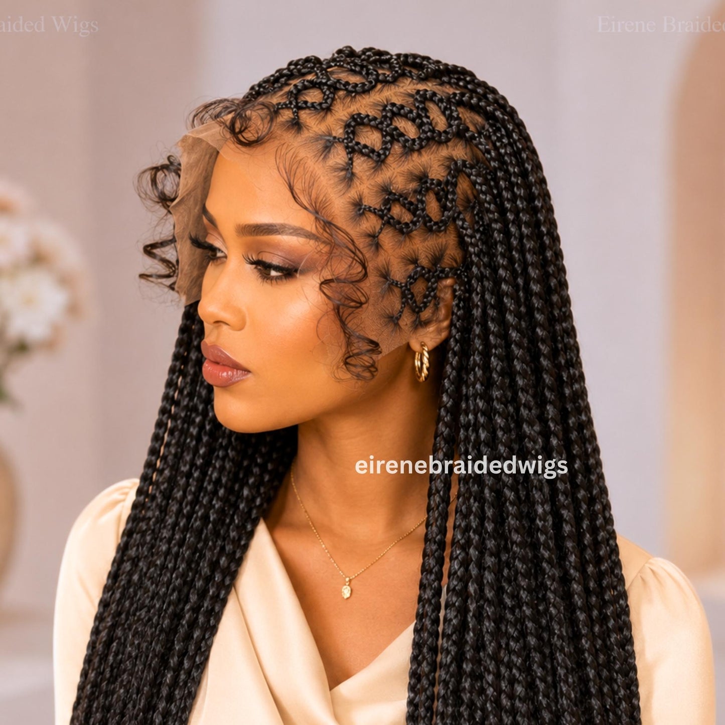 Braided Wigs for Black Women – 30" Cornrow Braid Wig – Zigzag Black Braided Lace Frontal Wig – product image 1