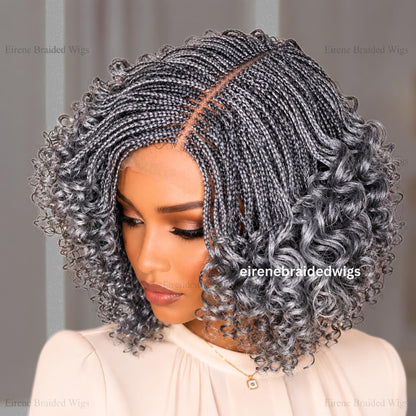 Braided Wigs for Black Women – 10 Inch Curly Salt and Pepper Single Box Braids Wig – Lightweight Lace Closure Wig – product image 4