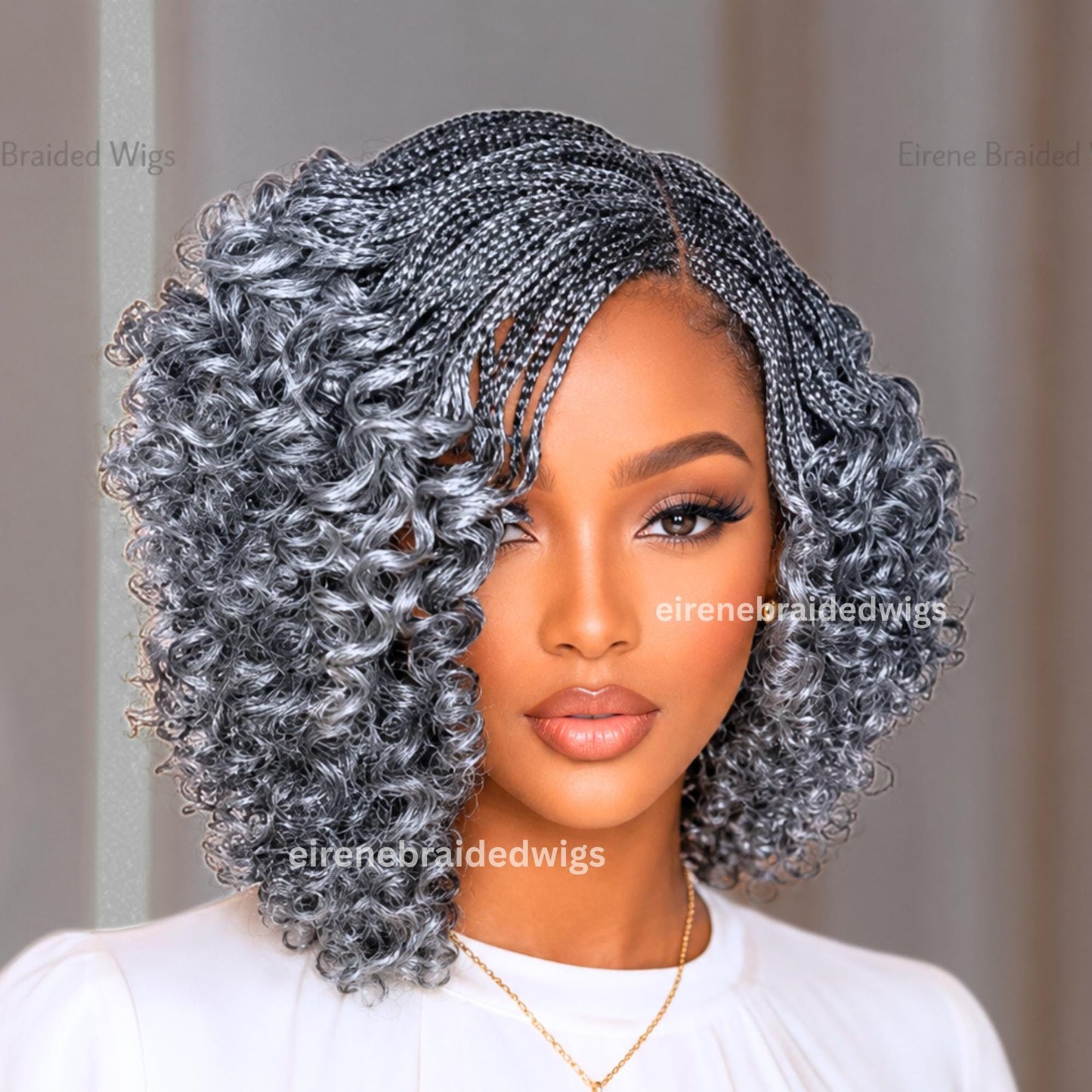 Braided Wigs for Black Women – 10 Inch Curly Salt and Pepper Single Box Braids Wig – Lightweight Lace Closure Wig – product image 5