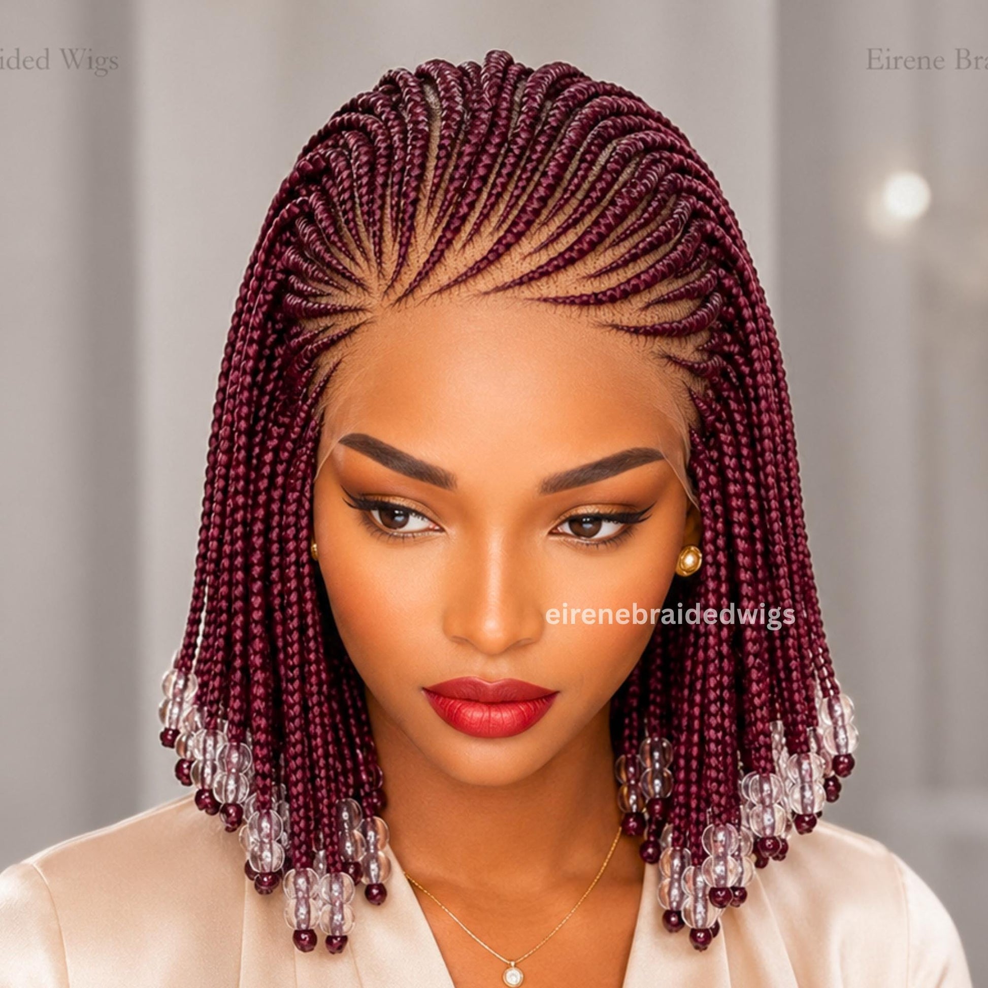 Braided Wigs for Black Women Braided Wig – Fulani Cornrow Braids with Beads – Lace Frontal Bob – product image 2