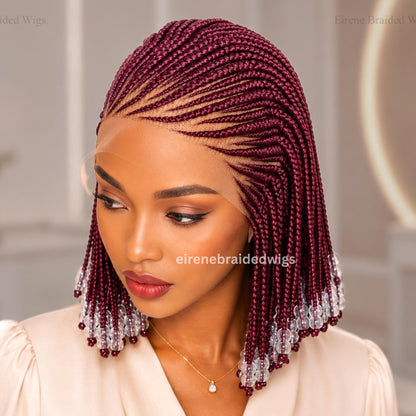 Braided Wigs for Black Women Braided Wig – Fulani Cornrow Braids with Beads – Lace Frontal Bob – product image 1