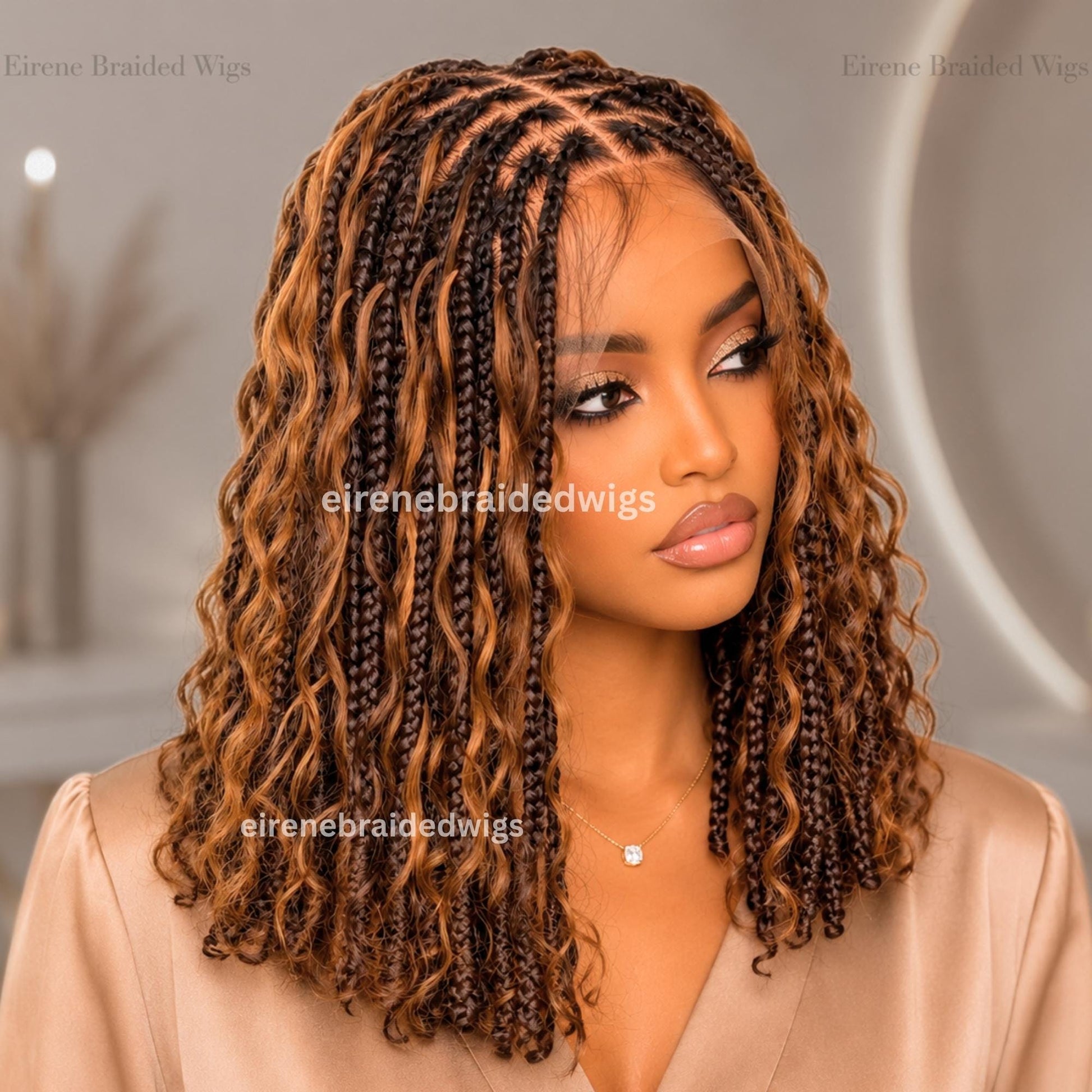 Braided Wigs for Black Women Knotless Bob Braid Wig – Boho Goddess Locs – Curly Human Hair Blend – product image 3