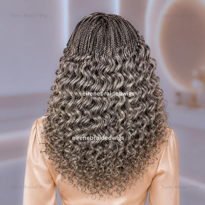 Braided Wig for Black Women – Salt and Pepper Silver Grey Curly Lace Closure Single Braids Wig – product image 2