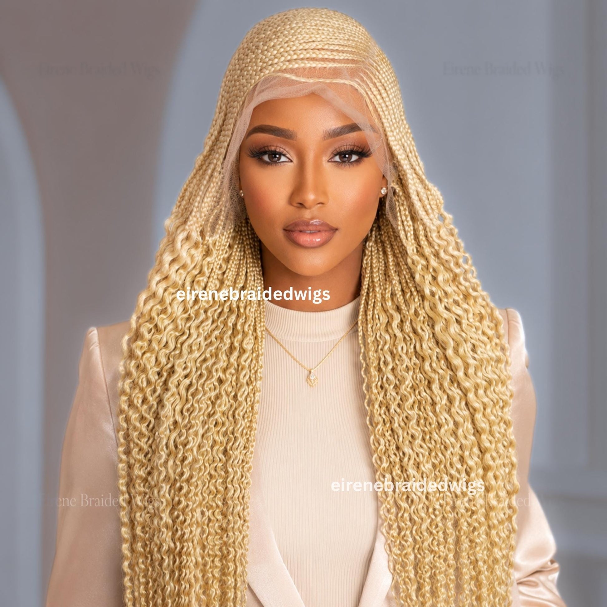 Braided Wigs for Black Women Fulani Braided Wig – Blonde Ghana Weave Crochet – Lace Frontal Human Hair – product image 2