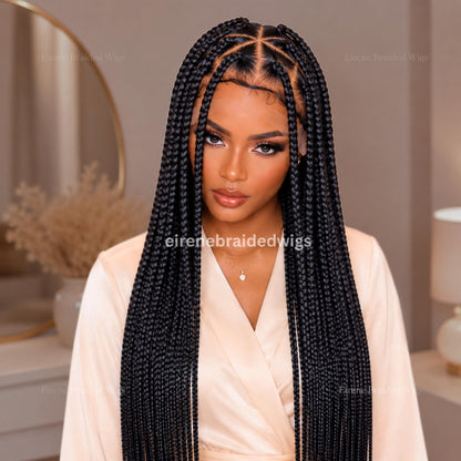Braided Wig for Black Women – Triangle Diamond Cut Black Chunky Knotless Single Box Braids Wig – Full Lace Baby Hair Jumbo Afro – product image 5