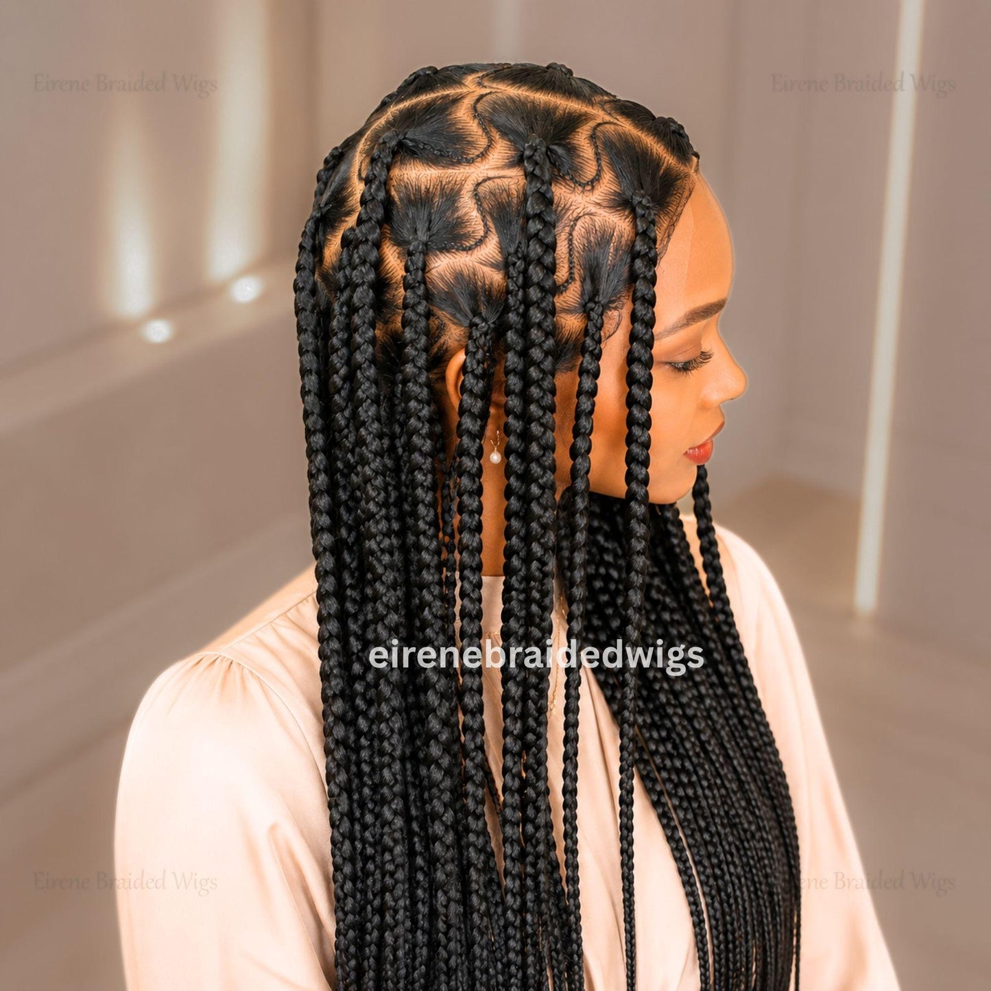 Braided Wigs for Black Women – Chunky Knotless Single Big Box Braided Wig – Full Lace – Baby Hair – 36in Jumbo Braids – product image 1