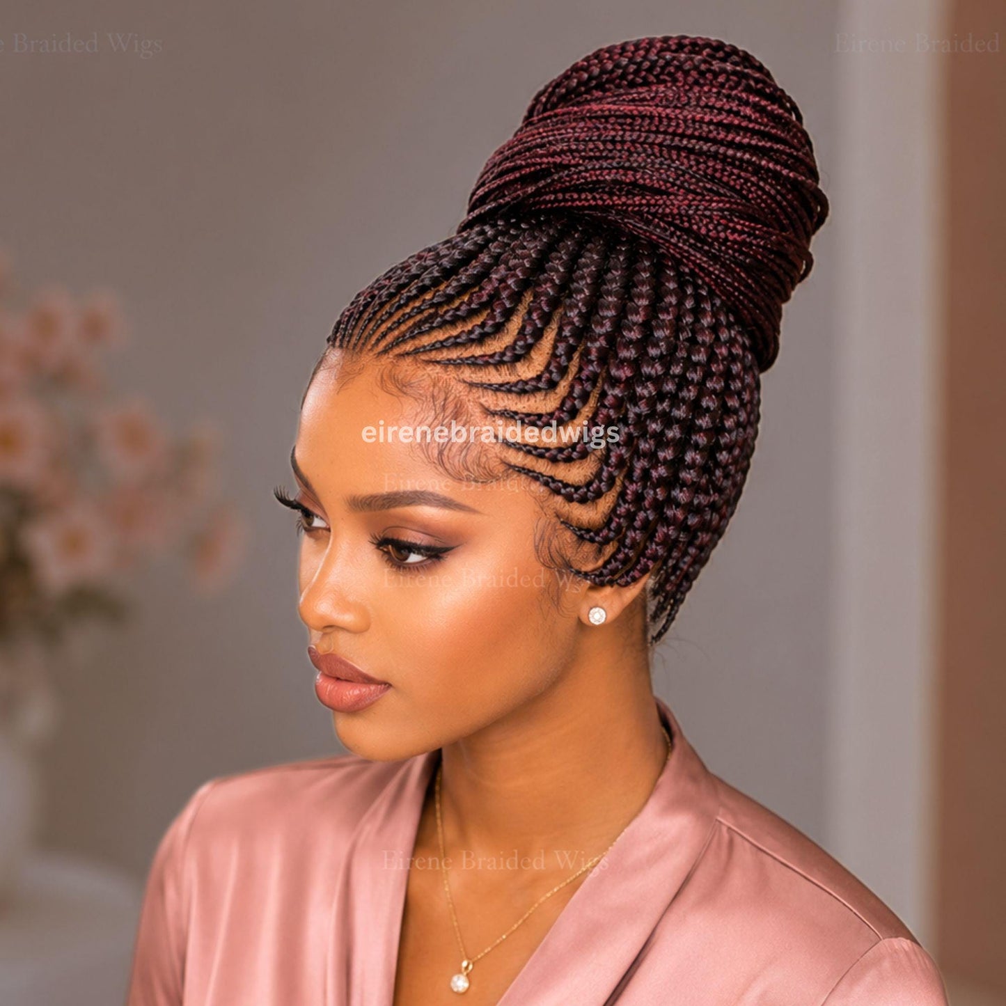 Full Lace Front Updo Braided Wig for Black Women – Cornrow Braids Wig – Baby Hair Ponytail Braids Wig – glueless lemonade Feed-in – product image 2