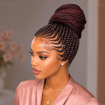 Full Lace Front Updo Braided Wig for Black Women – Cornrow Braids Wig – Baby Hair Ponytail Braids Wig – glueless lemonade Feed-in – product image 2