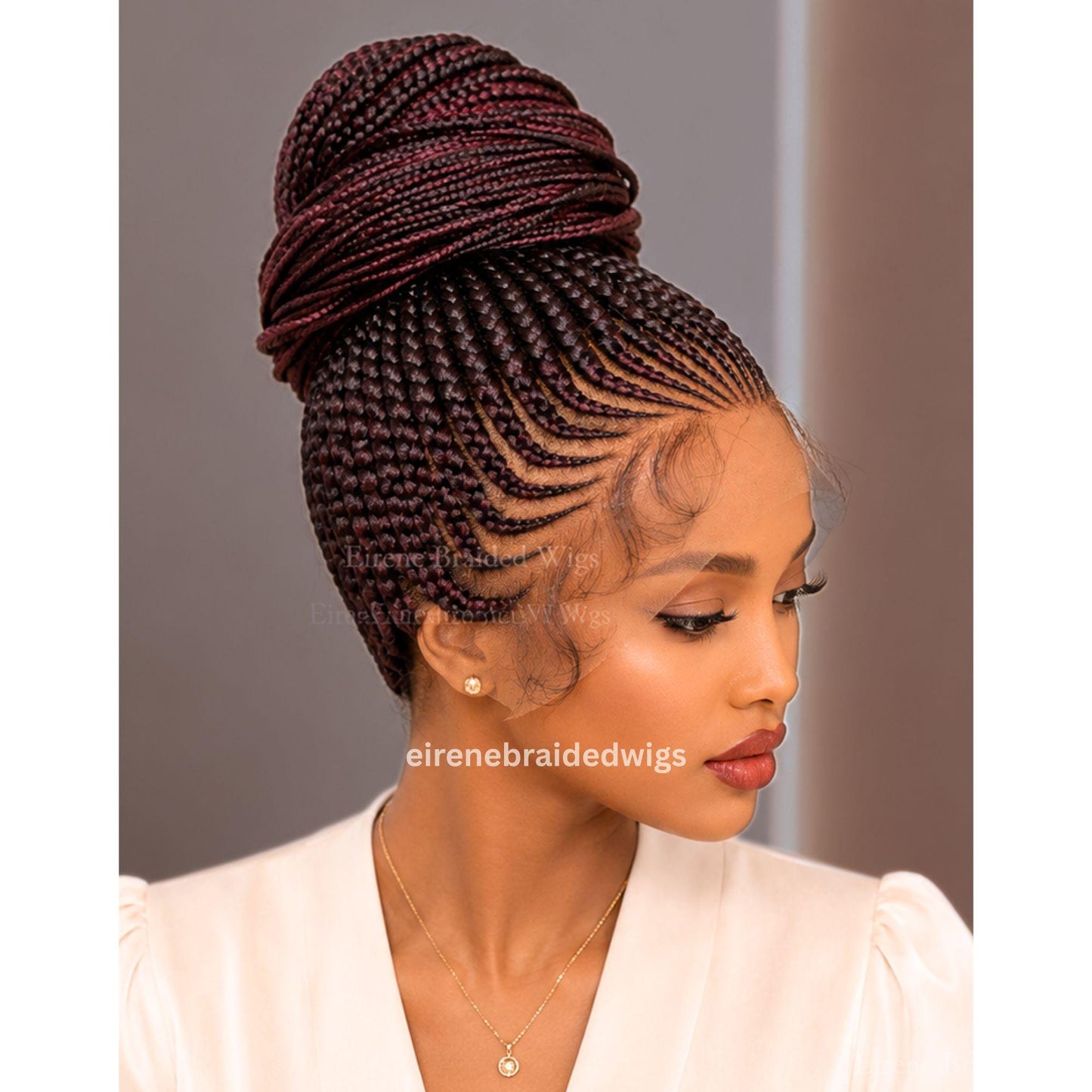 Full Lace Front Updo Braided Wig for Black Women – Cornrow Braids Wig – Baby Hair Ponytail Braids Wig – glueless lemonade Feed-in – product image 1