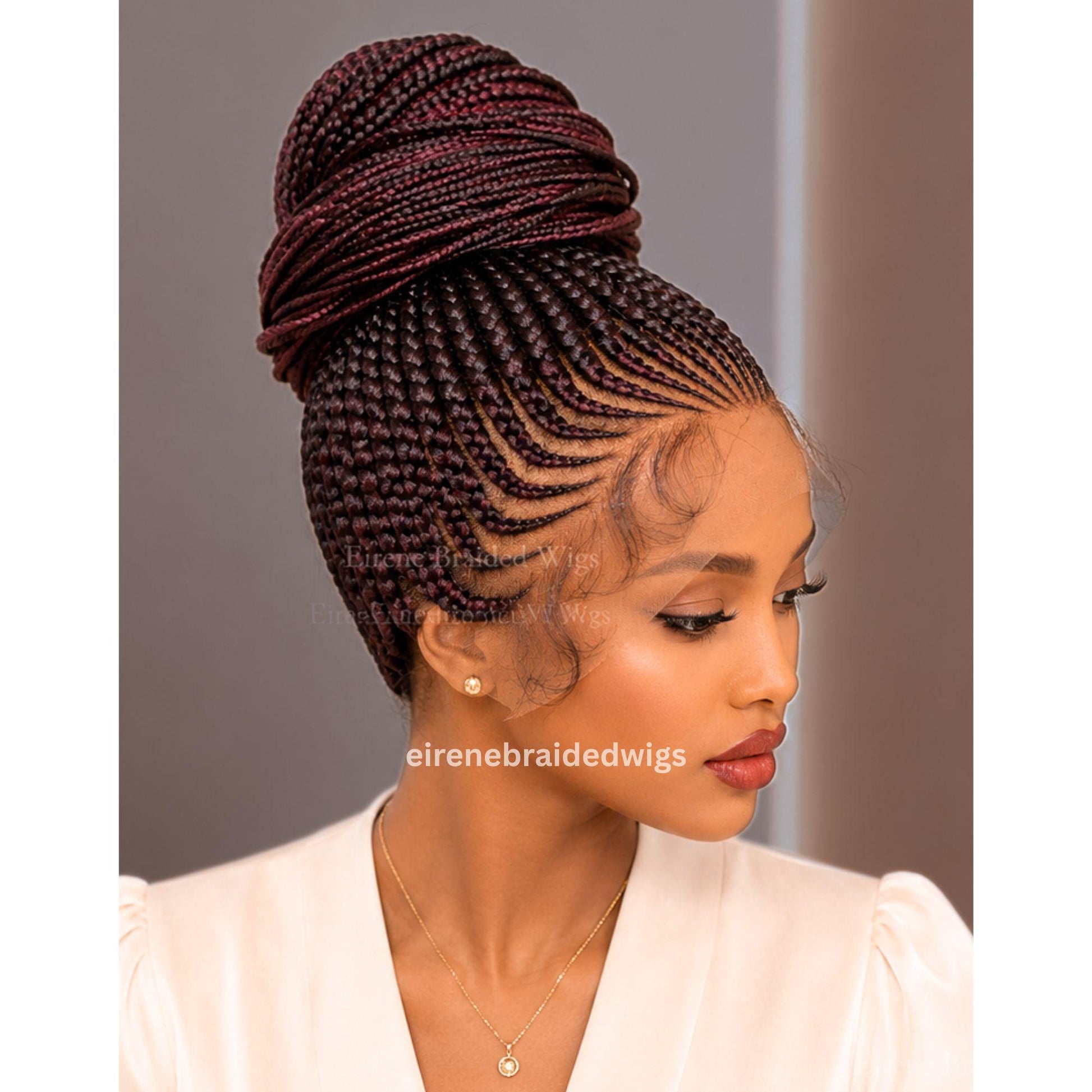 Full Lace Front Updo Braided Wig for Black Women – Cornrow Braids Wig – Baby Hair Ponytail Braids Wig – glueless lemonade Feed-in – product image 1